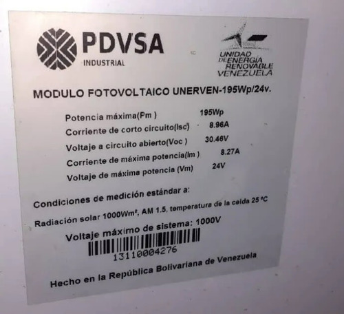 Imagen 2 de 2 de Panel Solar Fotovoltaico 195w 24vdc Unerven