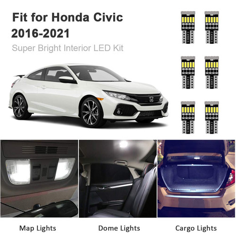 Awalited Kit 6 Luz Led Interior Blanca Para Honda Civic 2016