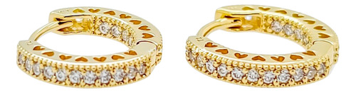 Pendientes De Aro Corazón En Pavé Baño Oro 14k +kit Regalo!