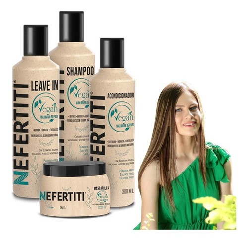  Kit Vegan Con Queratina Sin Sulfatos Sin Parabenos Nefertiti