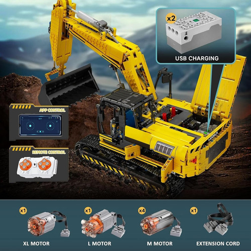 Juego Bloques De Construcción Excavadora App Rc Teledirigida