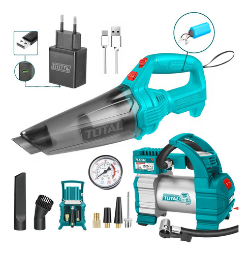 Aspiradora 0.5l 12v 7kpa Bateria Usb C+ Compresora Aire 140p