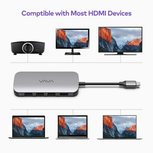 Hub Usb Tipo C Vava 9 Em 1 - Hdmi 4k Usb 3.0 Sd Card Rj45