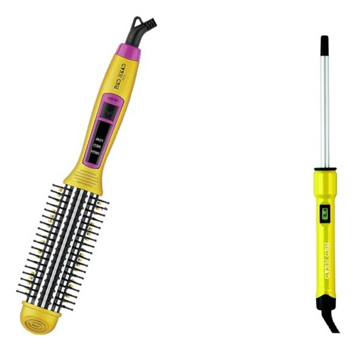 Combo Ferro Recto Amarillo 1/2  + Cepillo Alaciador Bed Head