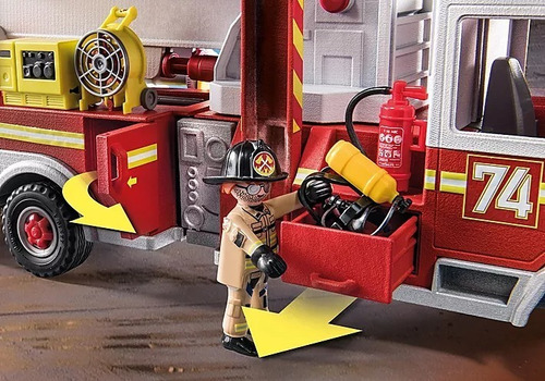 Figura Armable Playmobil Vehículo Bomberos Us Tower Ladder