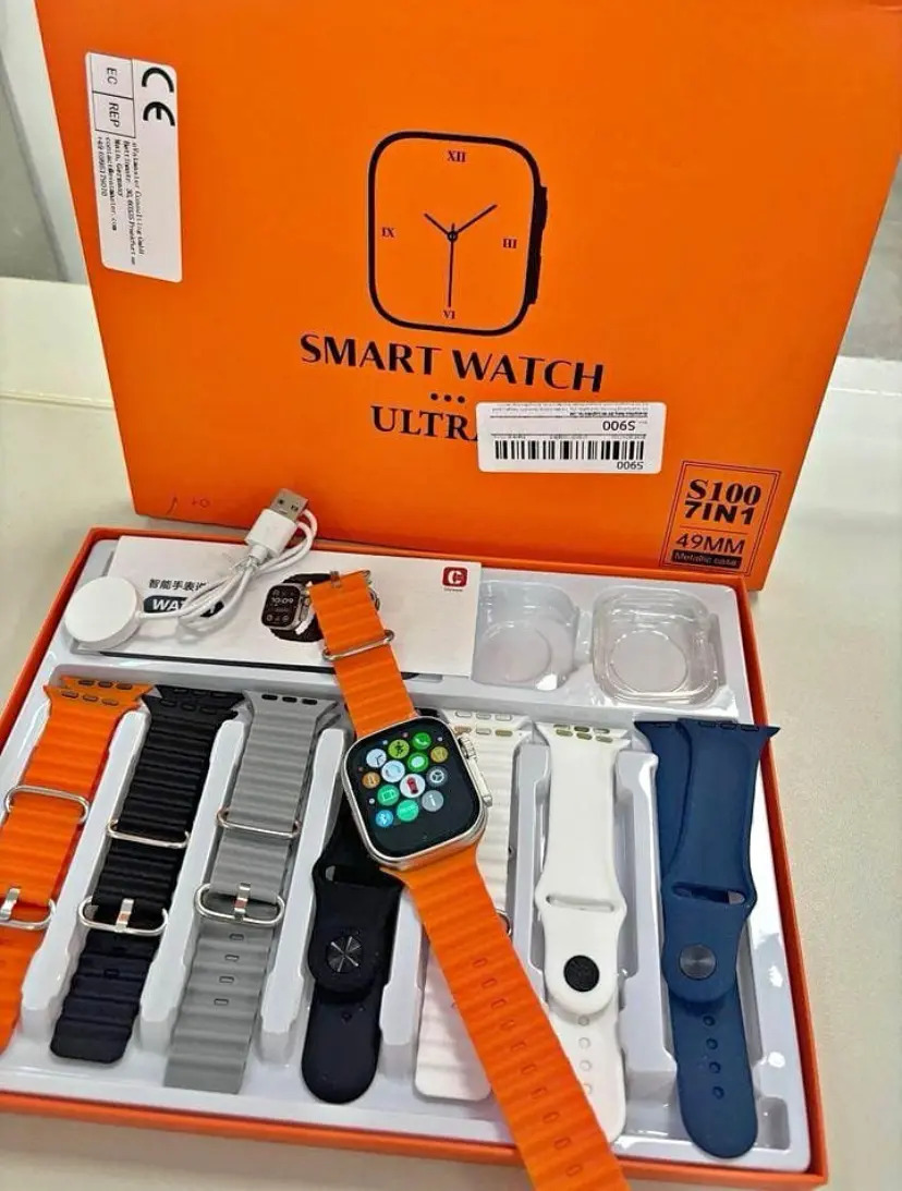 Smartwatch Fendior S100 Ultra 49 mm, com 7 Pulseiras e Capa Protetora, Caixa Laranja