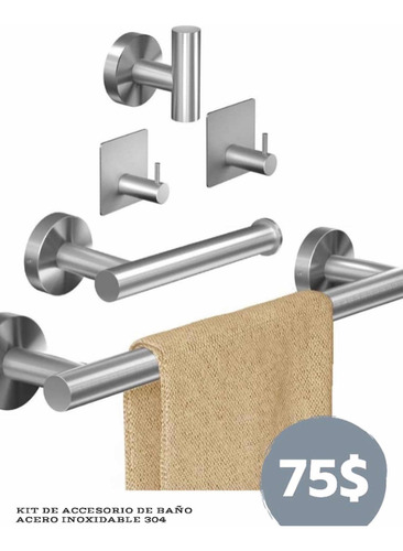 Imagen 2 de 4 de Kit Accesorios De Baño Acero Inoxidable Negro Mate