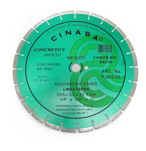 Disco De Diamante, De 14 , Para Corte De Concreto Y Asfalto