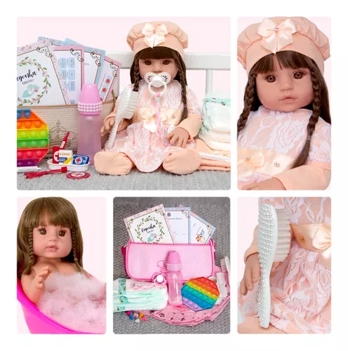 Boneca Bebê Reborn Linda Princesa Roupa Salmão Fada Madrinha