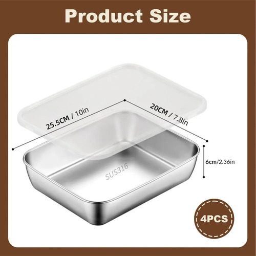 New 4pcs Recipientes De Alimentos De Acero Inoxidable, I