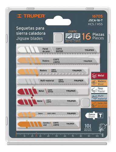 Juego Seguetas Caladora 16 Pz Zanco 't' Truper 16705