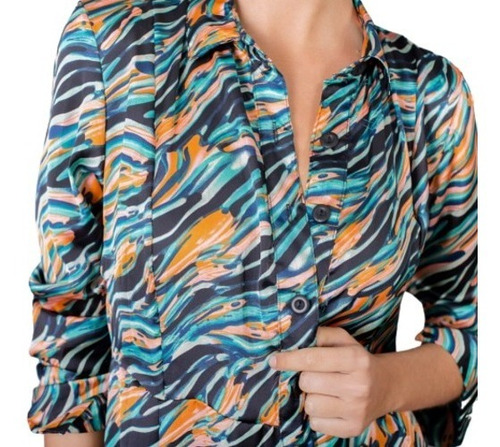 Vestido Camisero Con Botones Hasta El Piso Kimono