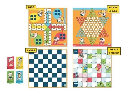 Jogo 4x1 Dama Ludo Xadrez Chinês Escadas Turma Da Mônica Nig