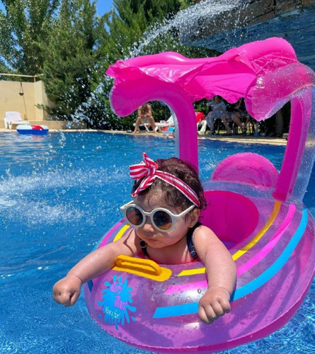 Bote Inflable Con Techo Proteccion Uv Niños 3 A 6años Color Rosa