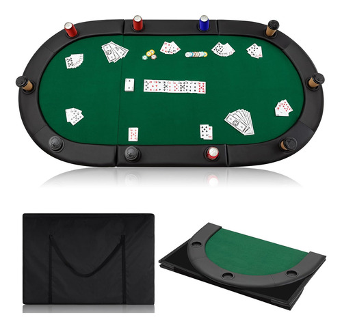 Mesa De Póker Plegable Con 10 Portavasos Y Tapete Antidesliz