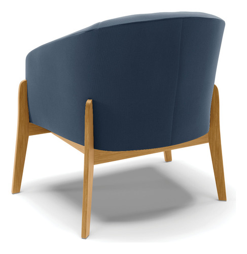 Kit 02 Poltronas Stella Suede Base Madeira Castanho Cor Azul-marinho