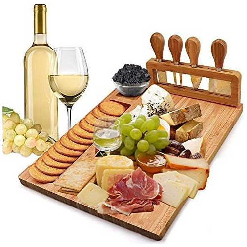 Royal House Unique Bamboo Cheese Board And Knife Set Serv