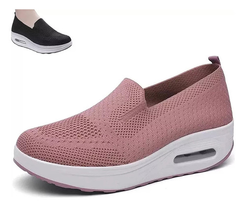 Zapatillas De Malla Con Plataforma Elástica, Zapatos Ortopéd