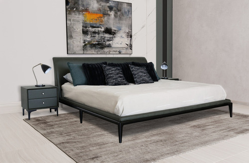 Recámara Ryokan King Size Gamuza Negro Cabecera Curva Buro
