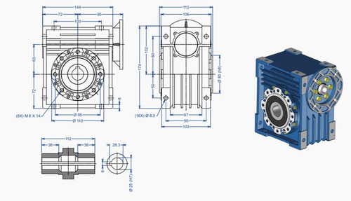 Imagem 2 de 6 de Moto Redutor 0,50cv Redução 1:100 Motor Elétrico Trifásico