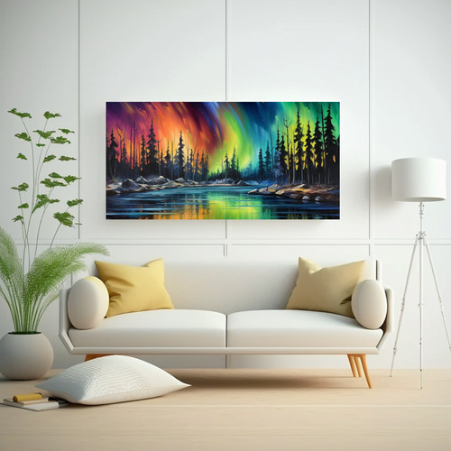 100x50cm Cuadro Paisaje Con Auroras Boreales - Decocuadros
