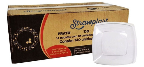 Prato Quadrado Sobrem. Acrílico 15cm Branco Strawplast C/140