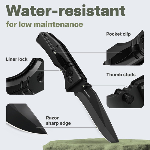 Cuchillo Táctico Para Hombre, Cuchillo De Bolsillo Negro De