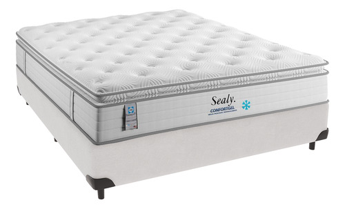 Cama Box Branco Colchão Confort Gel Molas Pillow Casal Sealy