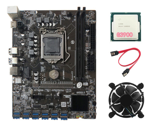 Placa Base B250c Btc Mining Con Cpu G3900, Ventilador Y Cabl