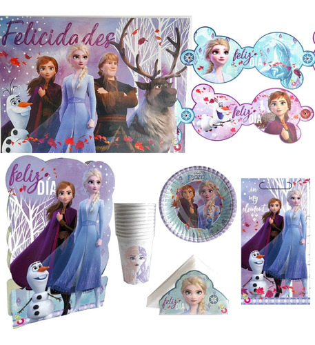 Combo Kit Cumple Frozen Set Para 40 Invitados Cotillon