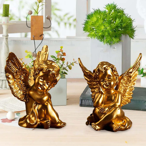 2 Estatuas De Ángeles De Querubines Decorativas De Resina