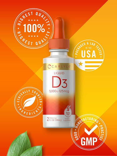 Vitamina D3 Mayor Potencia 5000iu Carlyle Gotas Importada Us
