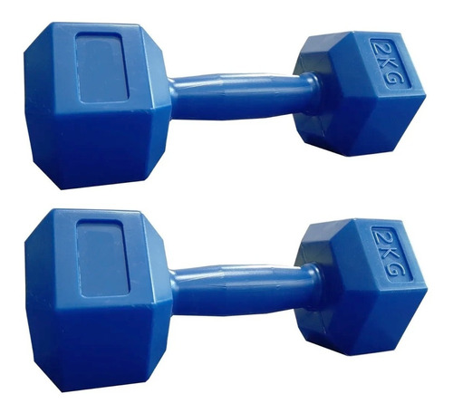 Par Mancuernas 2 Kg Pvc Hexagonal Pesa Plastica Rellena Gym