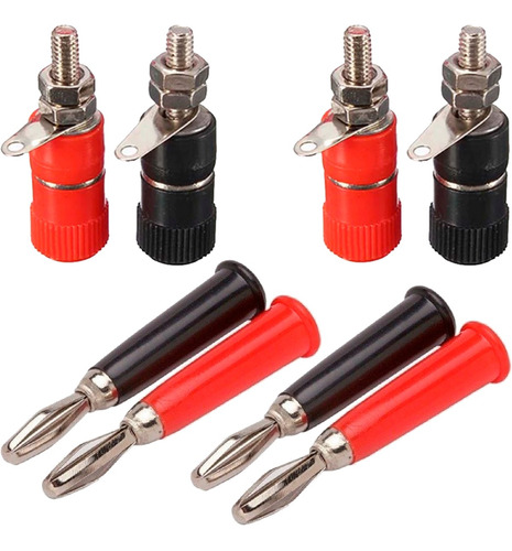 Kit 4 Borne Fêmea E 4 Pino Banana Macho 4mm Preto/vermelho