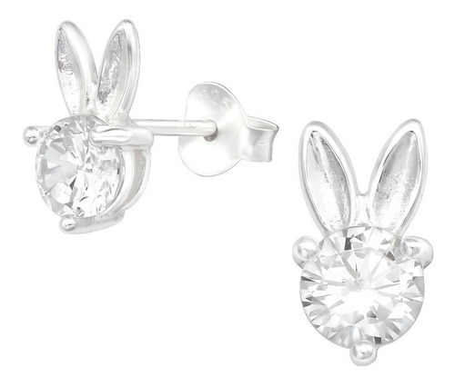 Aros De Conejo Bunny Brillante Plata 925 Conejito