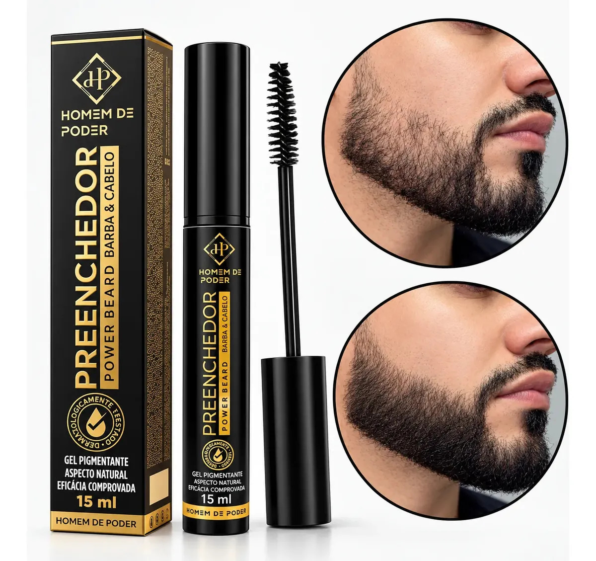 Preenchedor E Escurecedor De Barba Homem De Poder Gel 15ml Preto