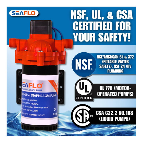 Seaflo 33w Serie 12v Dc, 30 Gpm, 45 Psi Diáfragma Diafragma