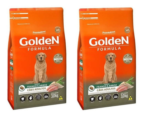 Ração Golden Cães Adultos Frango/arroz 3kg Kit 2 Unidades