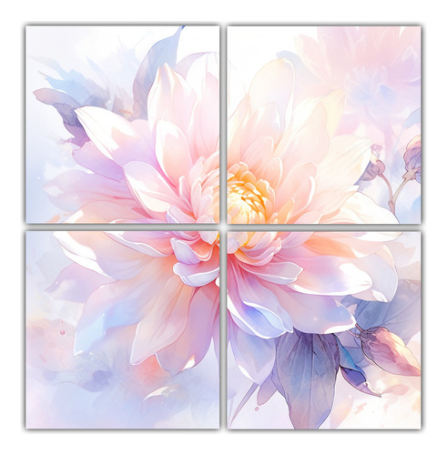 80x80cm Cuadro Luminoso De Dahlias En Acuarela Pastel Flores