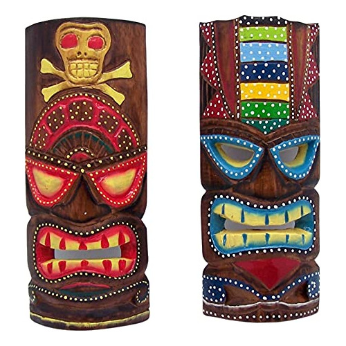 Máscaras Tiki Pintadas Mano De Estilo Polinesio Hawaia...