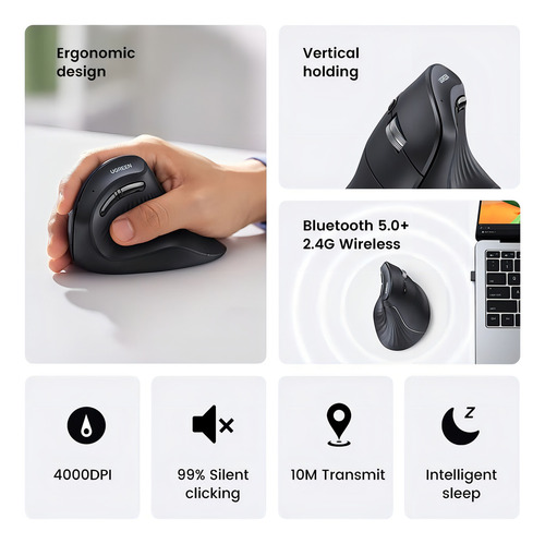 Mouse Vertical Inalambrico 4000dpi 6 Botones Ergonomico