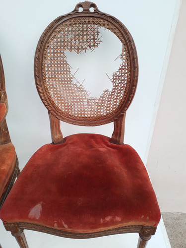 Lote Antigua Silla Sillón Estilo Luis Xvi Pana Y Esterilla (Usado)
