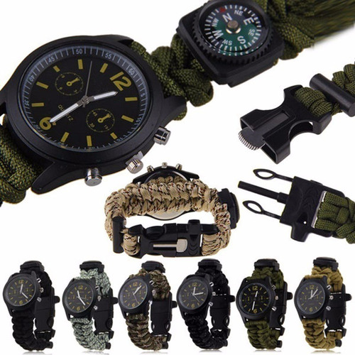 Reloj Paracord, Brujula, Pedernal, Silbato, Sobrevivencia