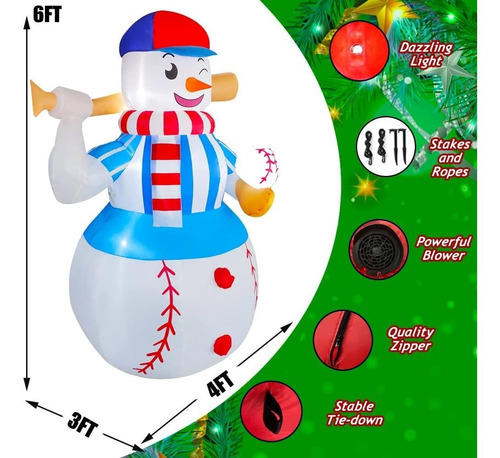 Seasonblow 6 Ft Led Light Up Inflable Navidad Béisbol Muñeco