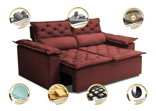 Sofá Retrátil E Reclinável Cama Inbox Compact 1,50m Vermelho