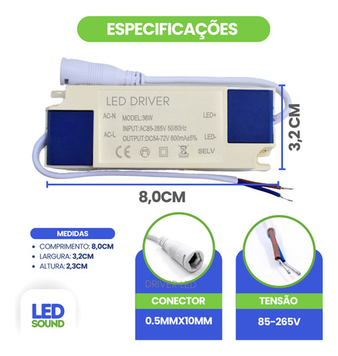 Kit 5 Reator Led Driver 36w Plafon Embutir Sobrepor 600ma.