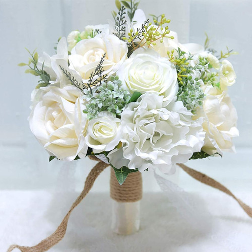 Ramo Ramillete De Boda Blanco Flores Mixtas De Aspecto Real Ivory Bouquet