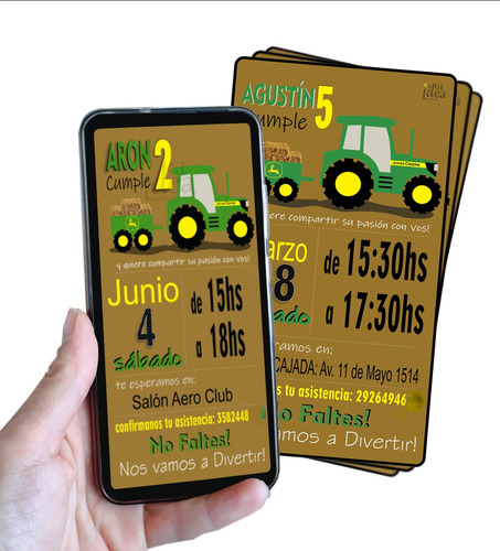 Kit Imprimible Invitación Digital John Deere Tractor Cosecha