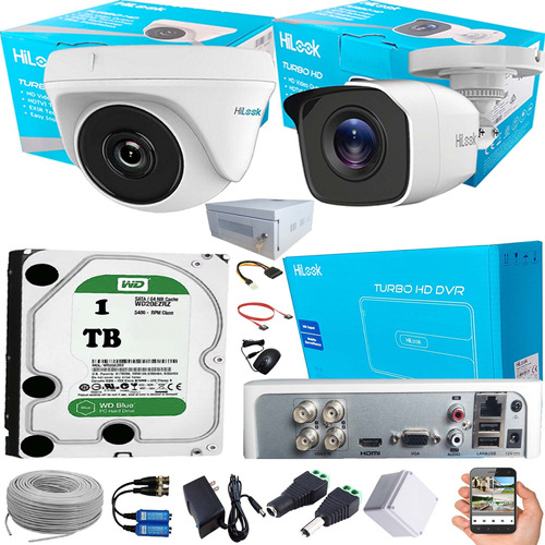 Kit Hikvision Hilook Dvr4 Ch+2 Cámaras 1080p + Disco Duro