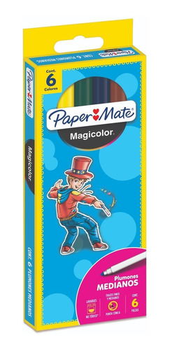  Plumones Medianos Magicolor 6 Colores Surtidos Paper Mate